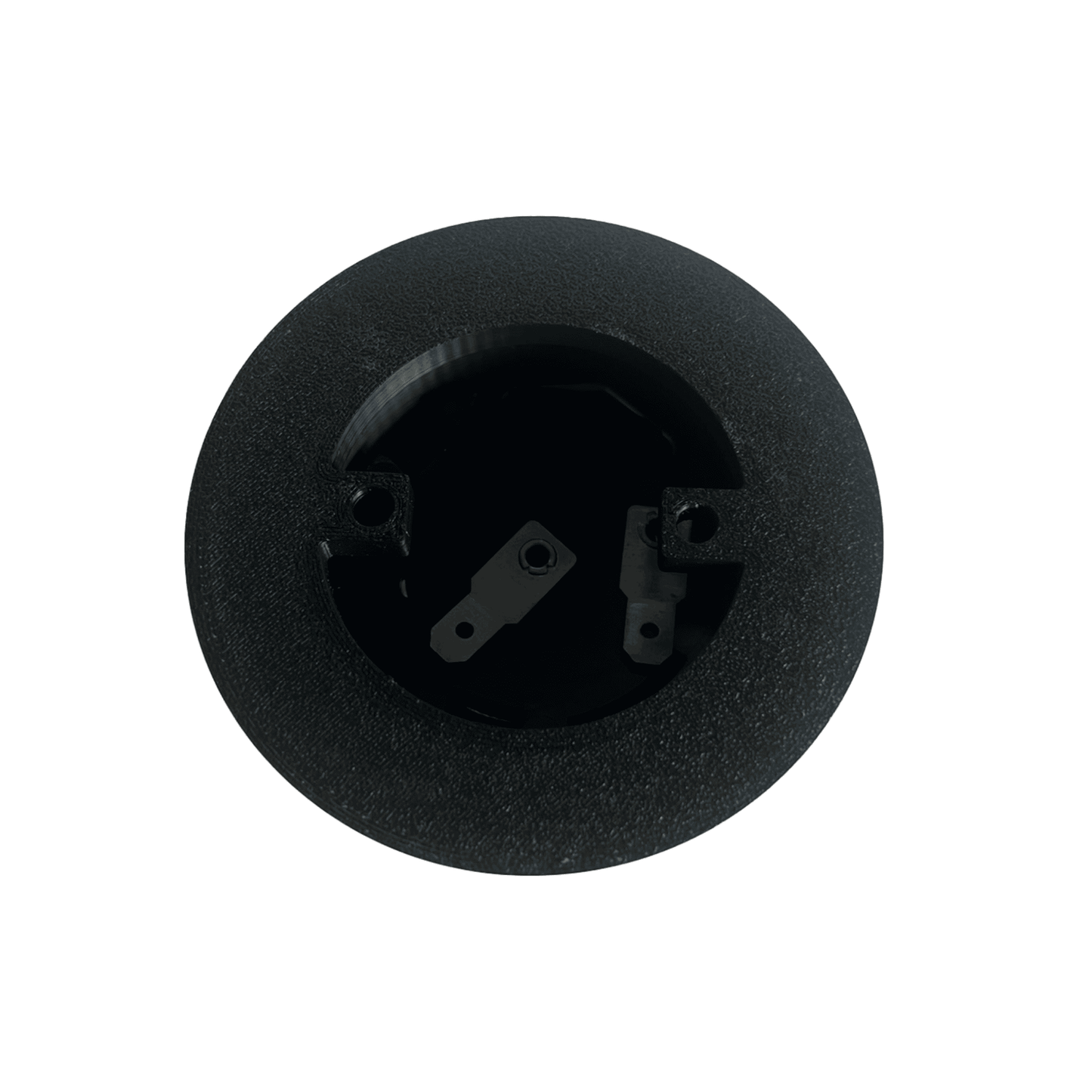 Rear view of Les Leston Grand Prix horn button and housing showing mounting detail for classic steering wheel fitment