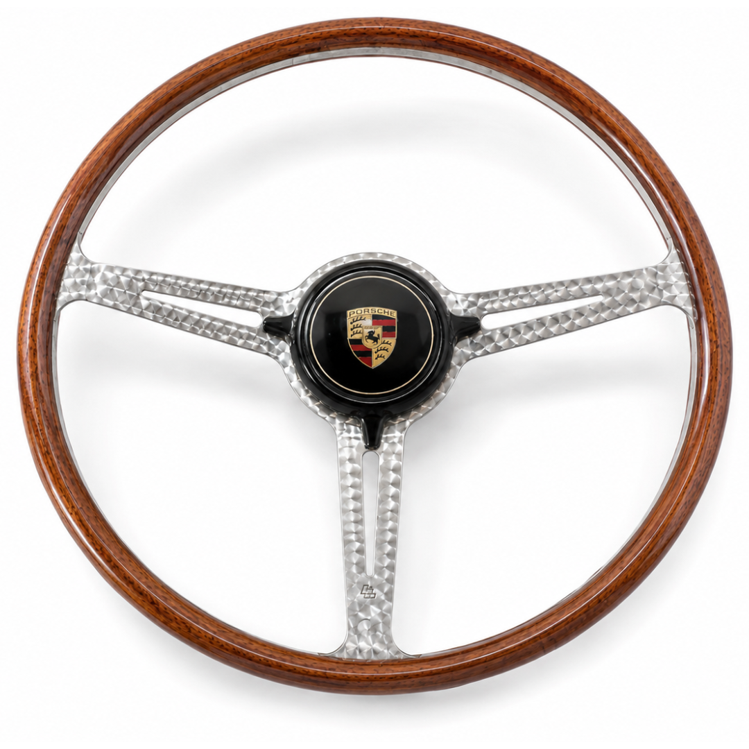 Les Leston wooden steering wheel handmade in England to fit an original VDM boss for classic Porsche 356 Pre A, 356A, 356B and 356C models
