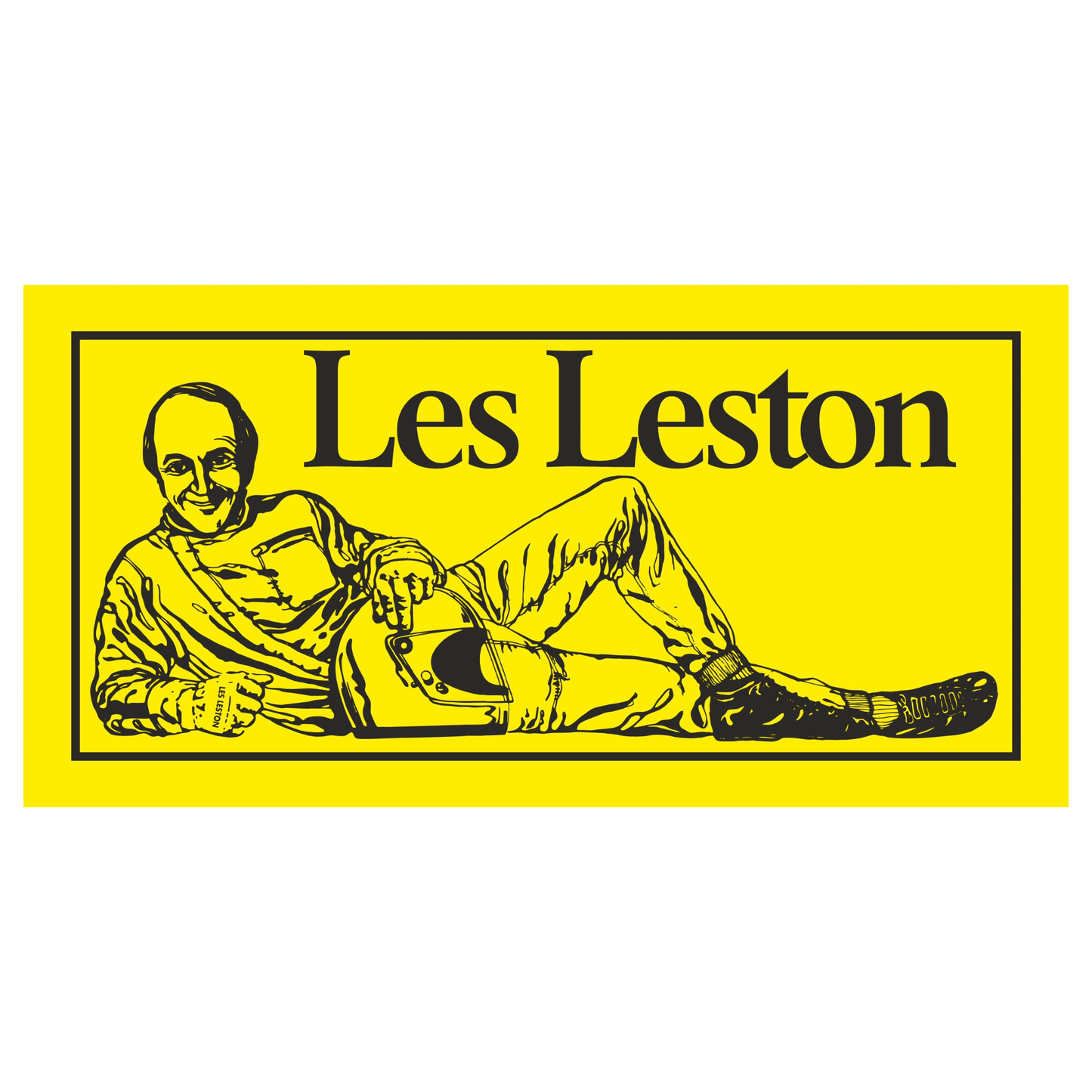 Les Leston laid-back Racing sticker showing relaxed angled design and branded motorsport styling