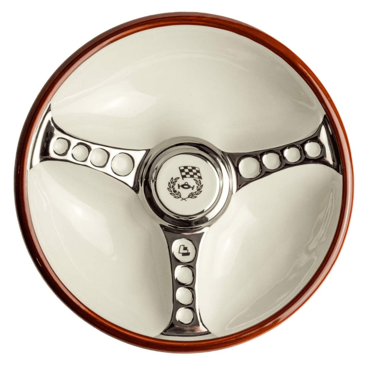 Top view of Les Leston steering wheel ashtray showing design and circular form
