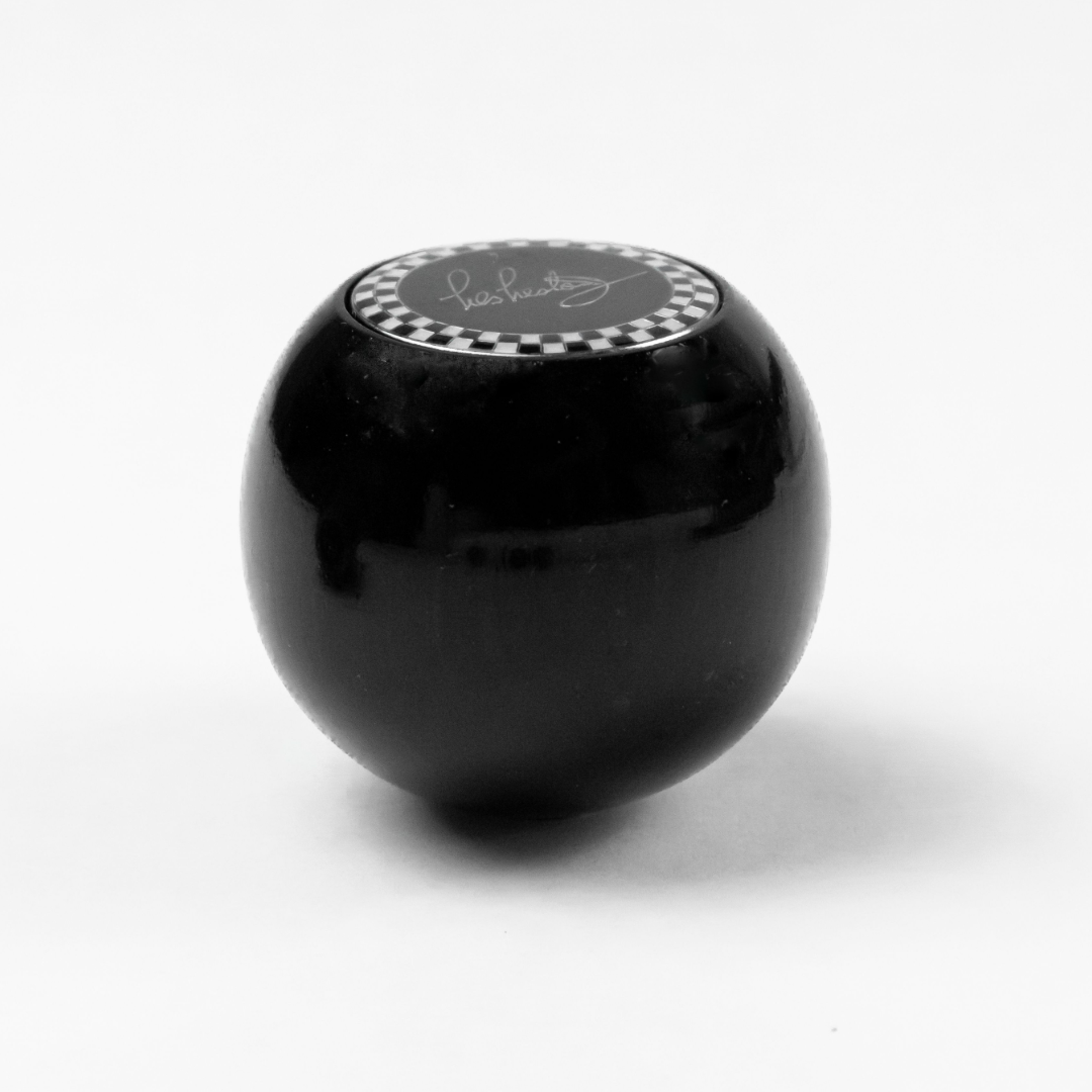 Front view of Les Leston Ebony Classic wooden gear knob handcrafted in England from solid ebony for classic sports cars, GT cars and historic racing vehicles