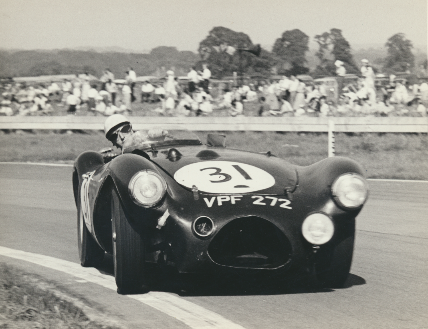 Les Leston driving a Connaught racing car at Goodwood during the 1950s in historic motorsport competition