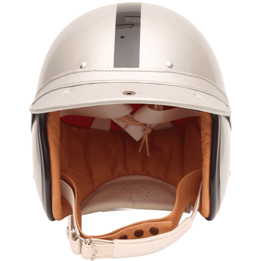 Les Leston Grand Prix jet helmet showing classic open-face motorsport design and finish