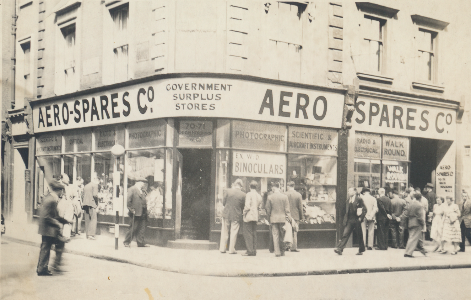 Historic High Holborn shopfront associated with Les Leston branding and motorsport accessories during period era