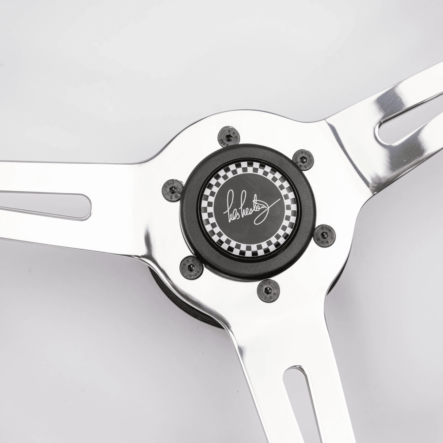 Les Leston horn button fitted to Monte Carlo steering wheel showing centre horn detail