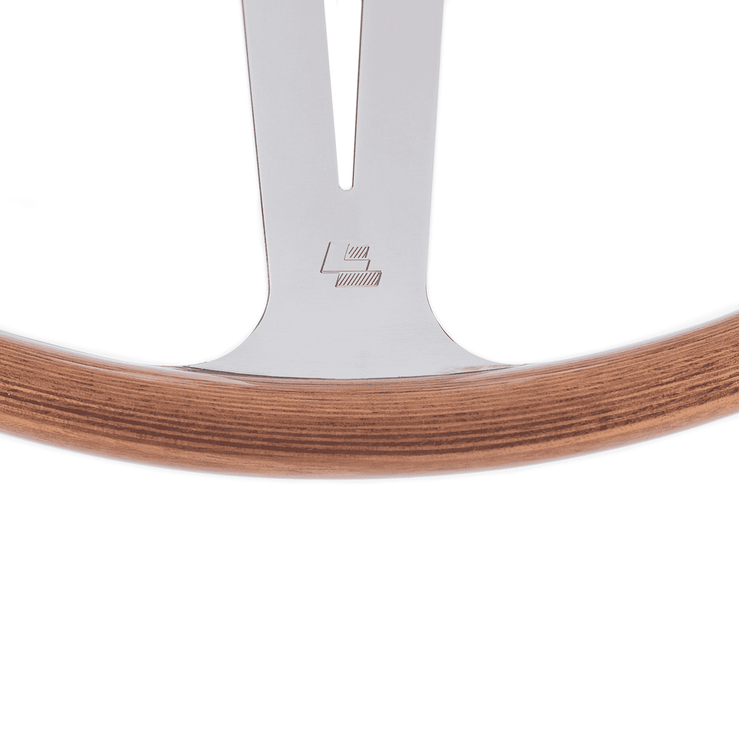 Close-up of polished aluminium spokes on Les Leston Monte Carlo 14-inch steering wheel