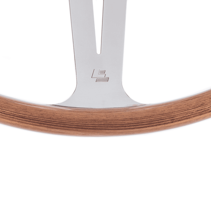 Close-up of polished aluminium spokes on Les Leston Monte Carlo 14-inch steering wheel