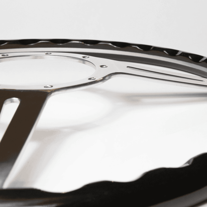 Close-up of black stained oak rim on Les Leston Monte Carlo 15-inch steering wheel showing wood grain finish