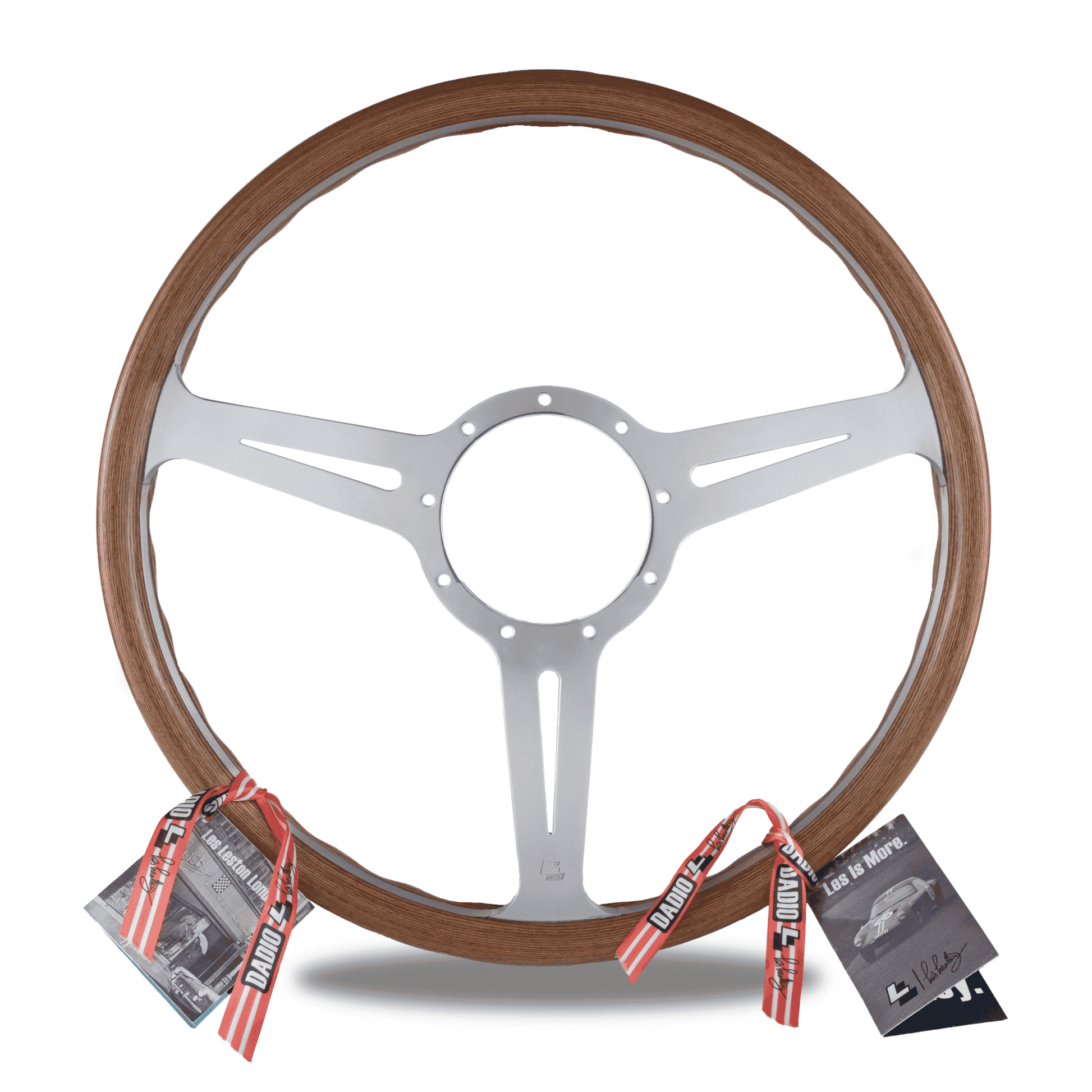 Les Leston Monte Carlo 15-inch flat steering wheel with mahogany wood rim and polished aluminium spokes