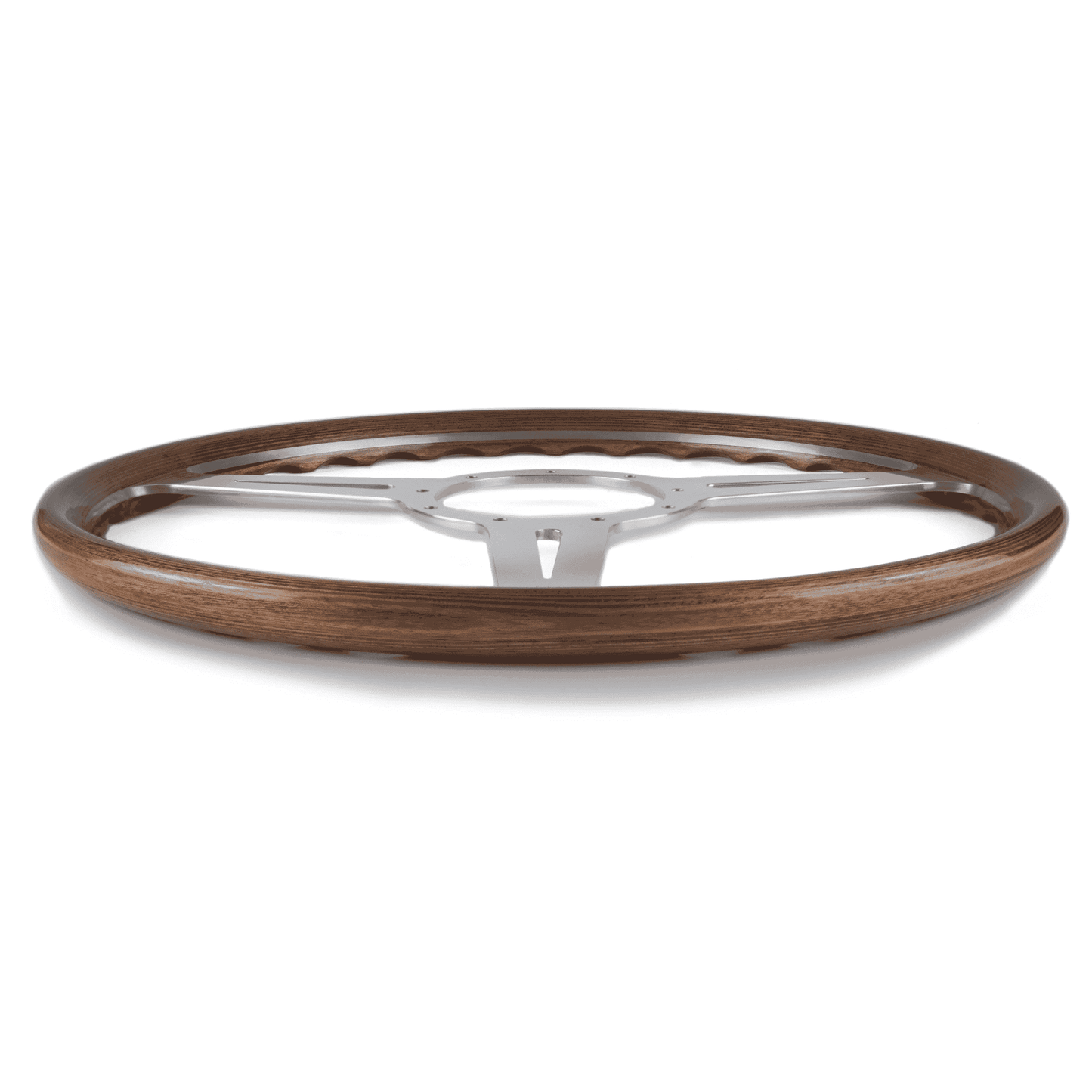 Side profile of Les Leston Monte Carlo 15-inch flat steering wheel showing flat design and rim thickness