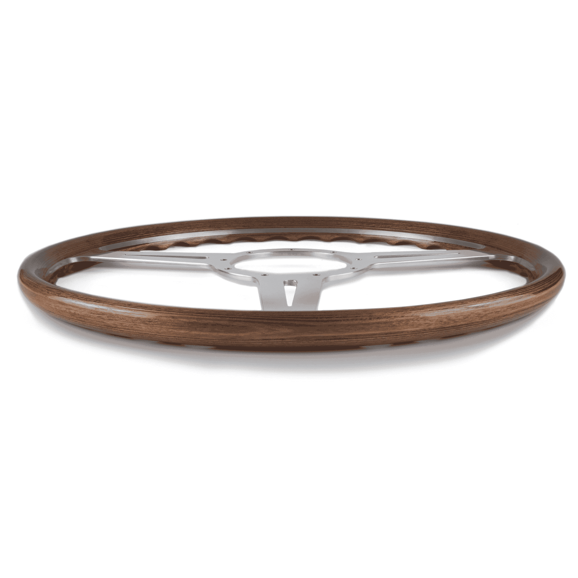 Side profile of Les Leston Monte Carlo 15-inch flat steering wheel showing flat design and rim thickness