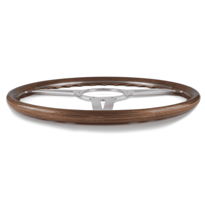 Side profile of Les Leston Monte Carlo 15-inch flat steering wheel showing flat design and rim thickness