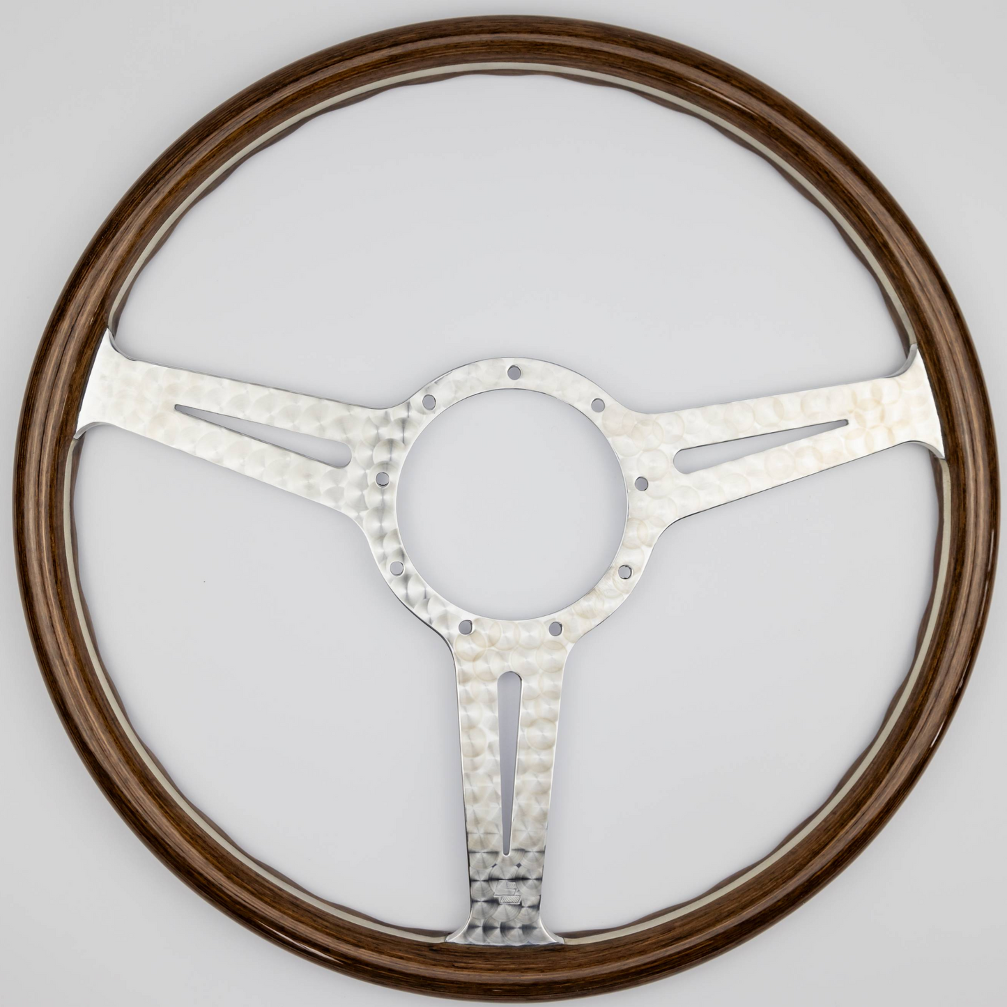 Les Leston Monte Carlo 15-inch walnut steering wheel with engine turned aluminium spokes