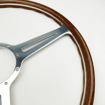 Side profile of Les Leston Monte Carlo 17-inch flat steering wheel showing flat design and rim depth