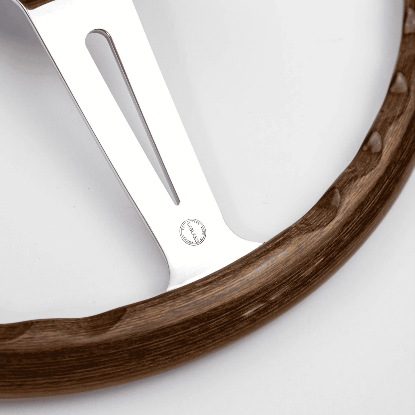 Made in England stamp on 15-inch Les Leston Monte Carlo steering wheel confirming British manufacture