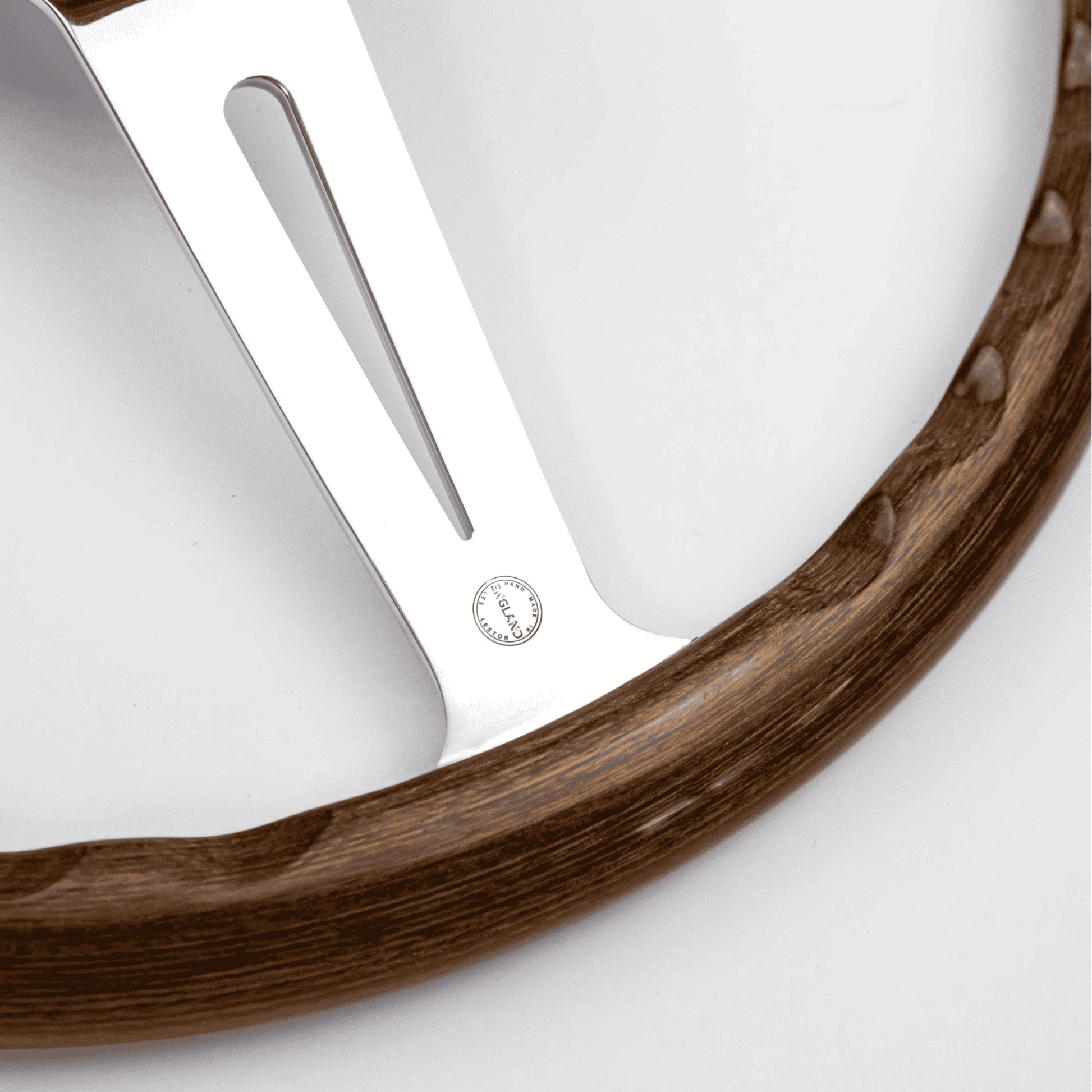 Made in England stamp on 15-inch Les Leston Monte Carlo steering wheel confirming British manufacture