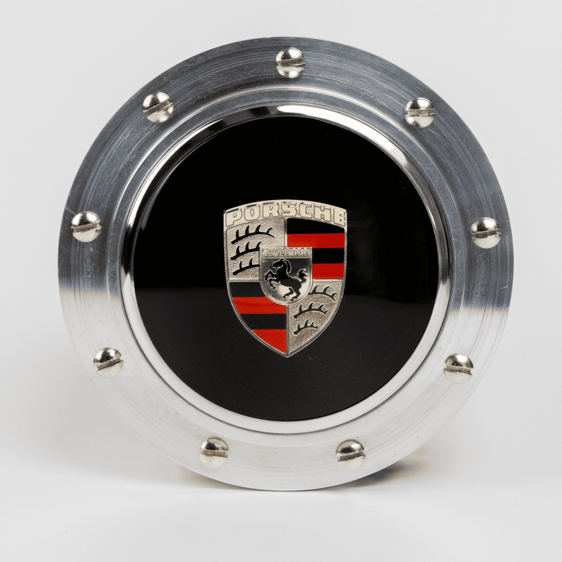 Porsche steering wheel boss hub designed for OEM Porsche horn button fitment and secure steering wheel installation