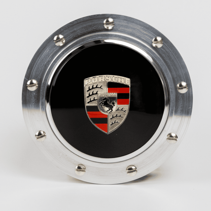 Porsche steering wheel boss hub designed for OEM Porsche horn button fitment and secure steering wheel installation