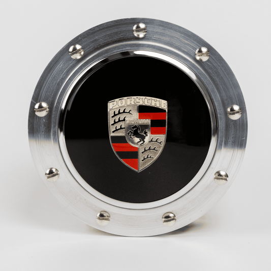 Porsche steering wheel boss hub designed for OEM Porsche horn button fitment and secure steering wheel installation