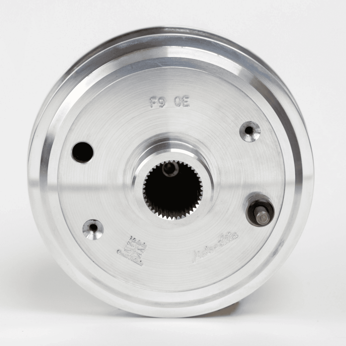 Rear view of Porsche steering wheel boss hub showing mounting points and construction detail