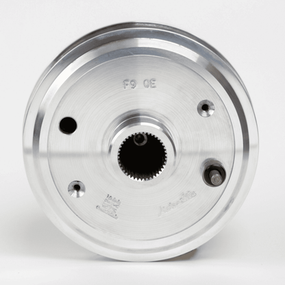 Rear view of Porsche steering wheel boss hub showing mounting points and construction detail